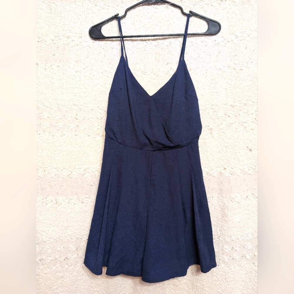 Lulus Navy Blue Womens Romper Woven Surplice Size Small